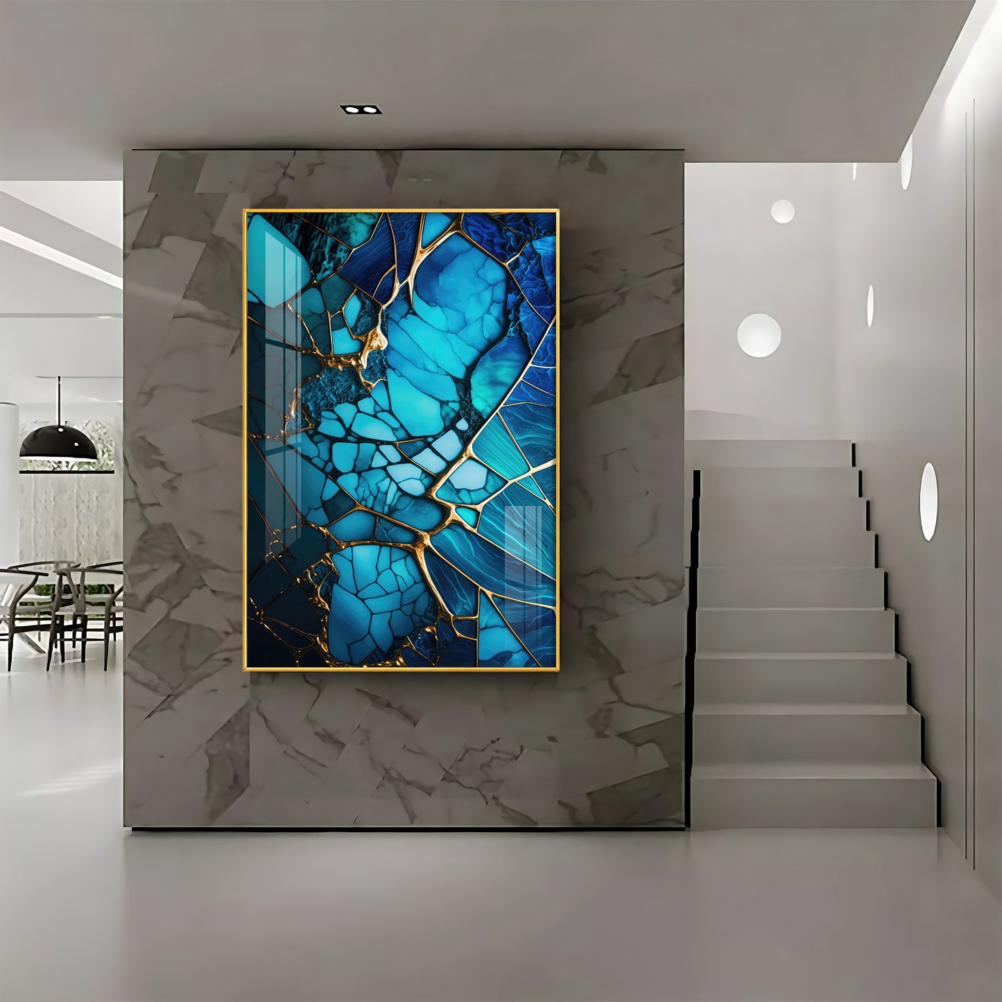 Mystic Blue Mosaic Glass Finish Vertical Wall Art