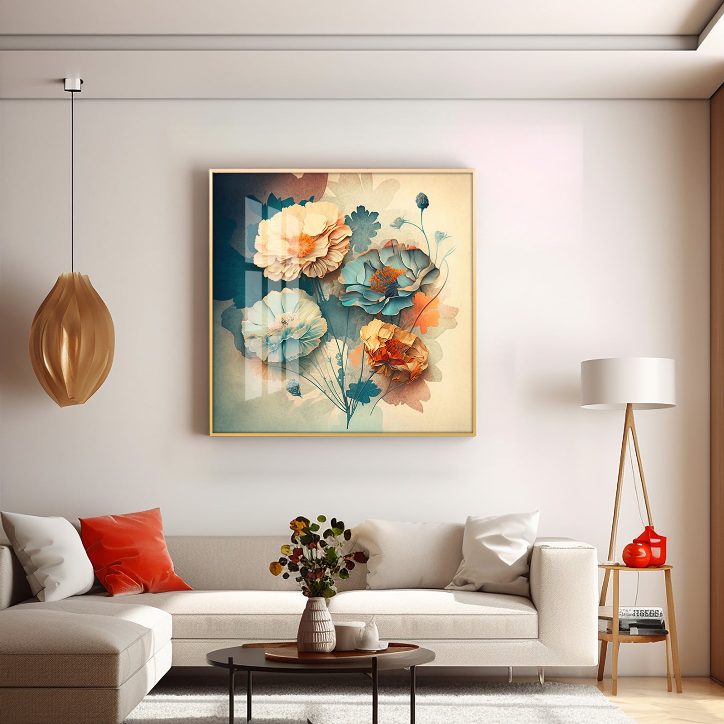 Floral Elegance for Interiors Glass Finish Square Wall Art