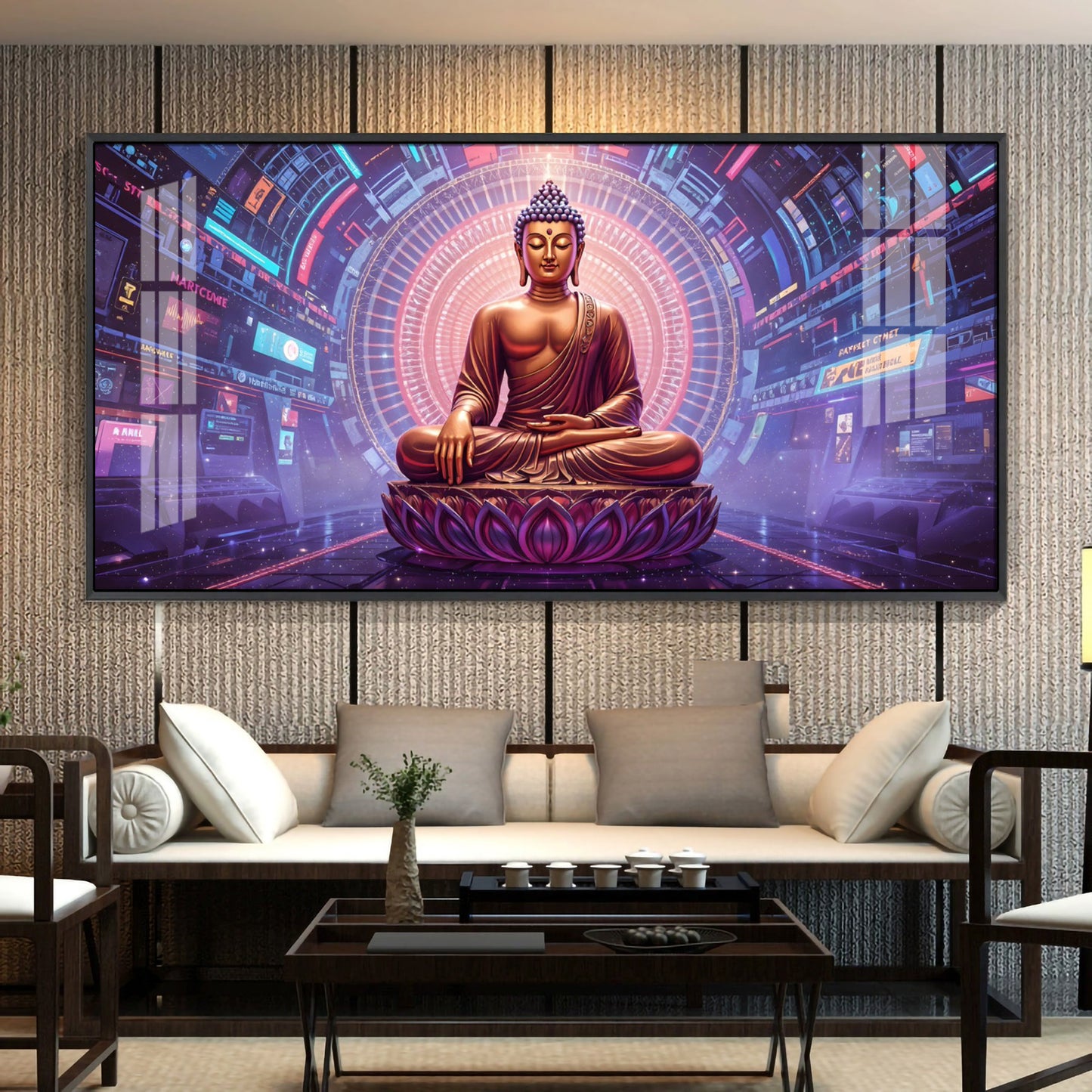 Abstract Harmony Of Buddha Glass Finish Horizontal Wall Art