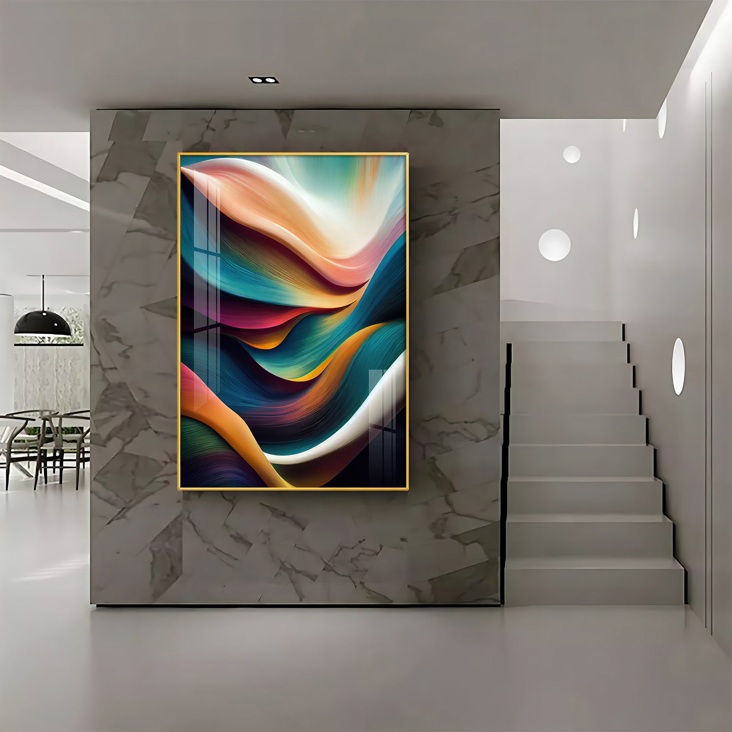 Waves of Color Glass Finish Vertical Wall Art
