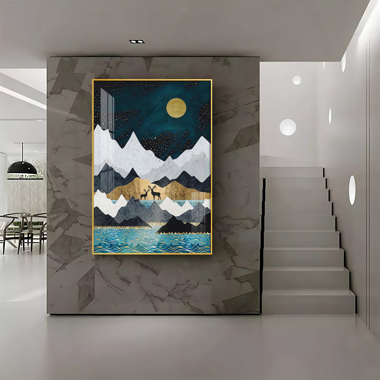 Moonlit Mountain Reverie Glass Finish Vertical Wall Art
