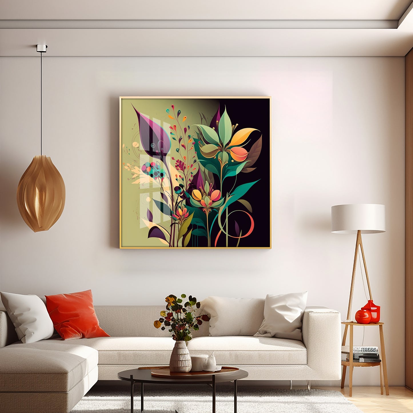 Midnight Petals Glass Finish Square Wall Art