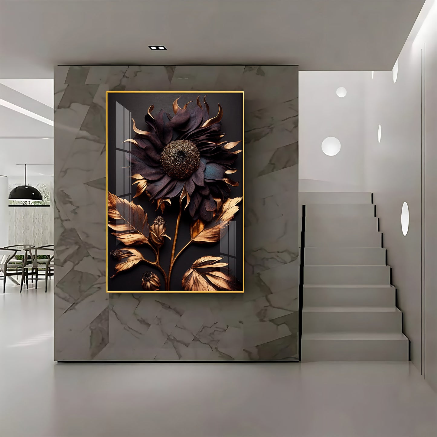 Golden Bloom Artistry Glass Finish Vertical Wall Art