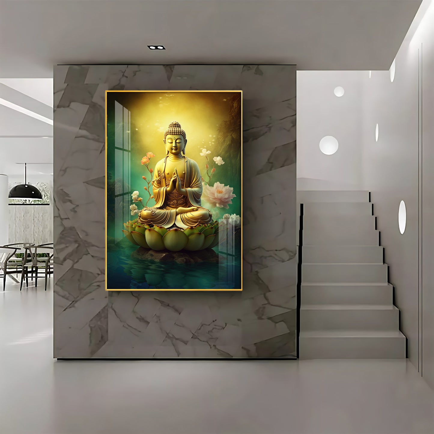 Buddha Lotus Harmony Glass Finish Vertical Wall Art