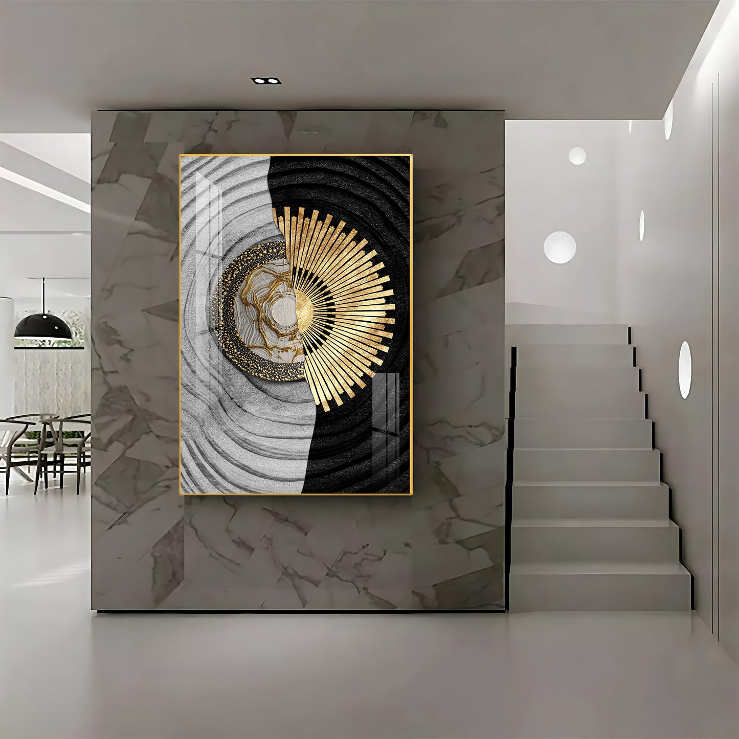 Golden Elegance Glass Finish Vertical Wall Art