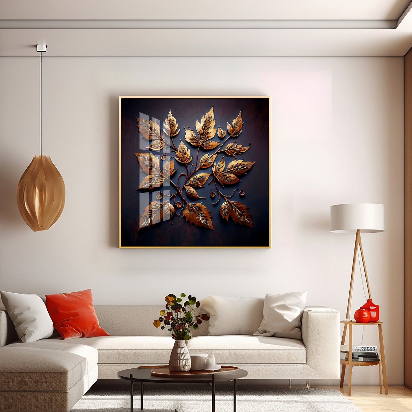 Leafy Mural Elegance Glass Finish Square Wall Art