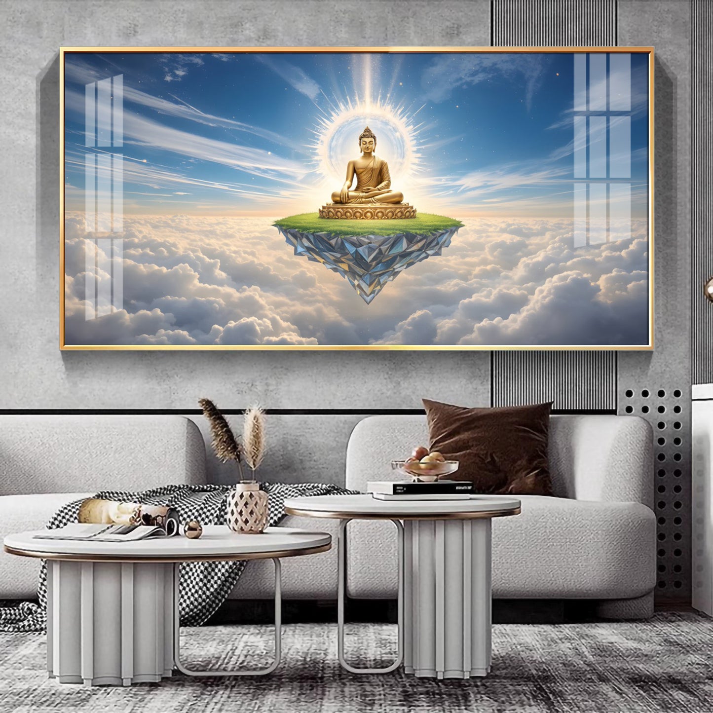 Majestic Buddha In Cloud Glass Finish Horizontal Wall Art