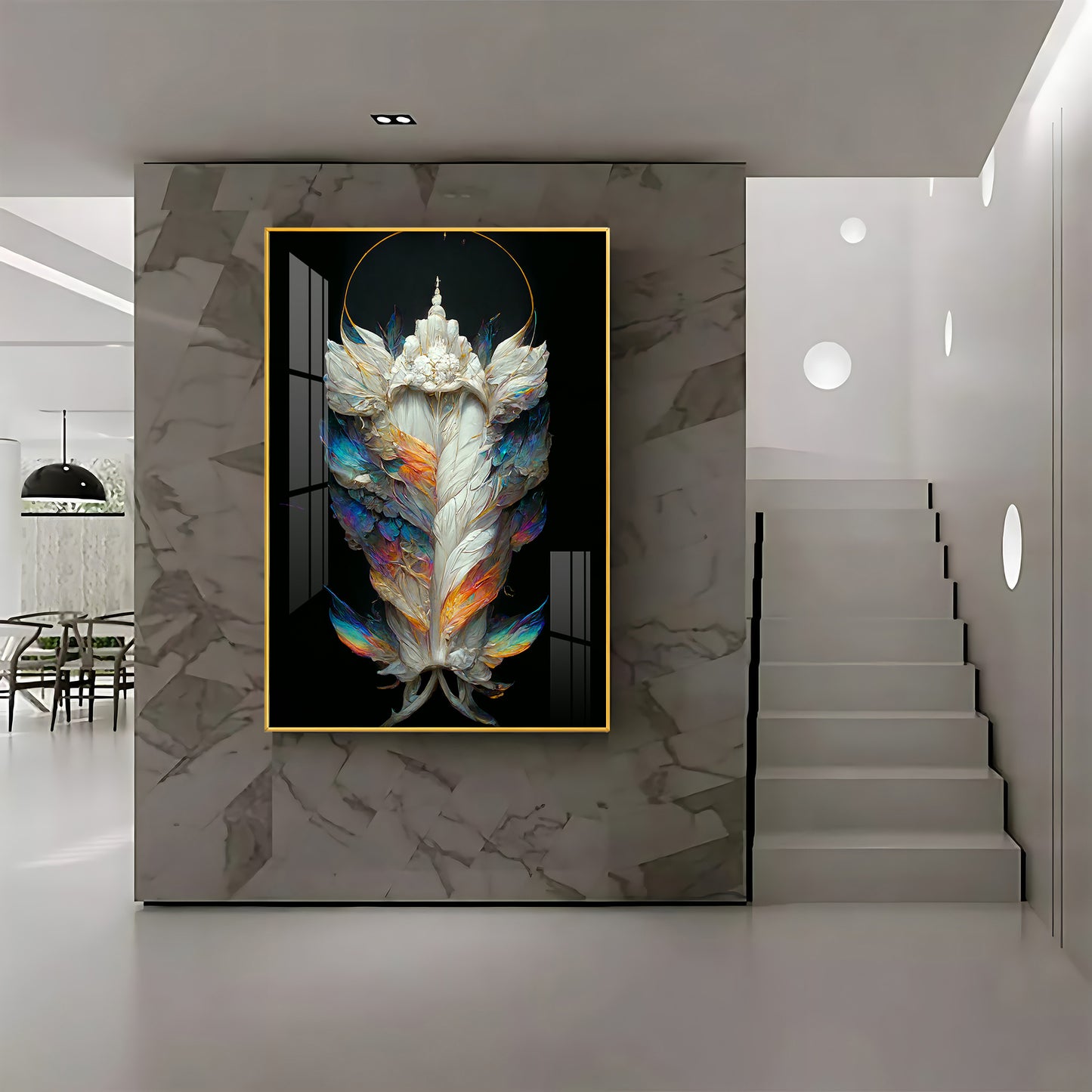 Celestial Feather Glass Finish Vertical Wall Art