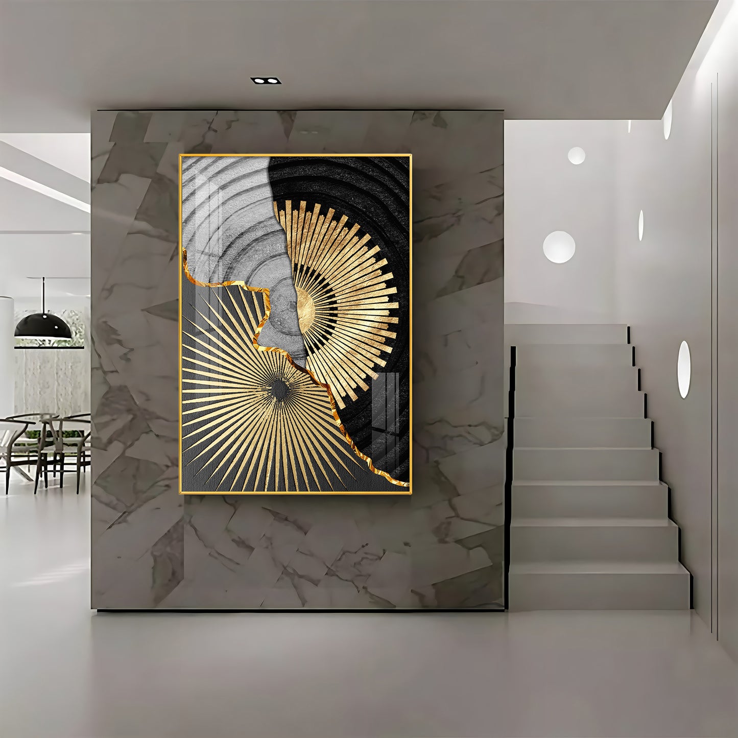 Golden Elegance Wall Decor Glass Finish Vertical Wall Art