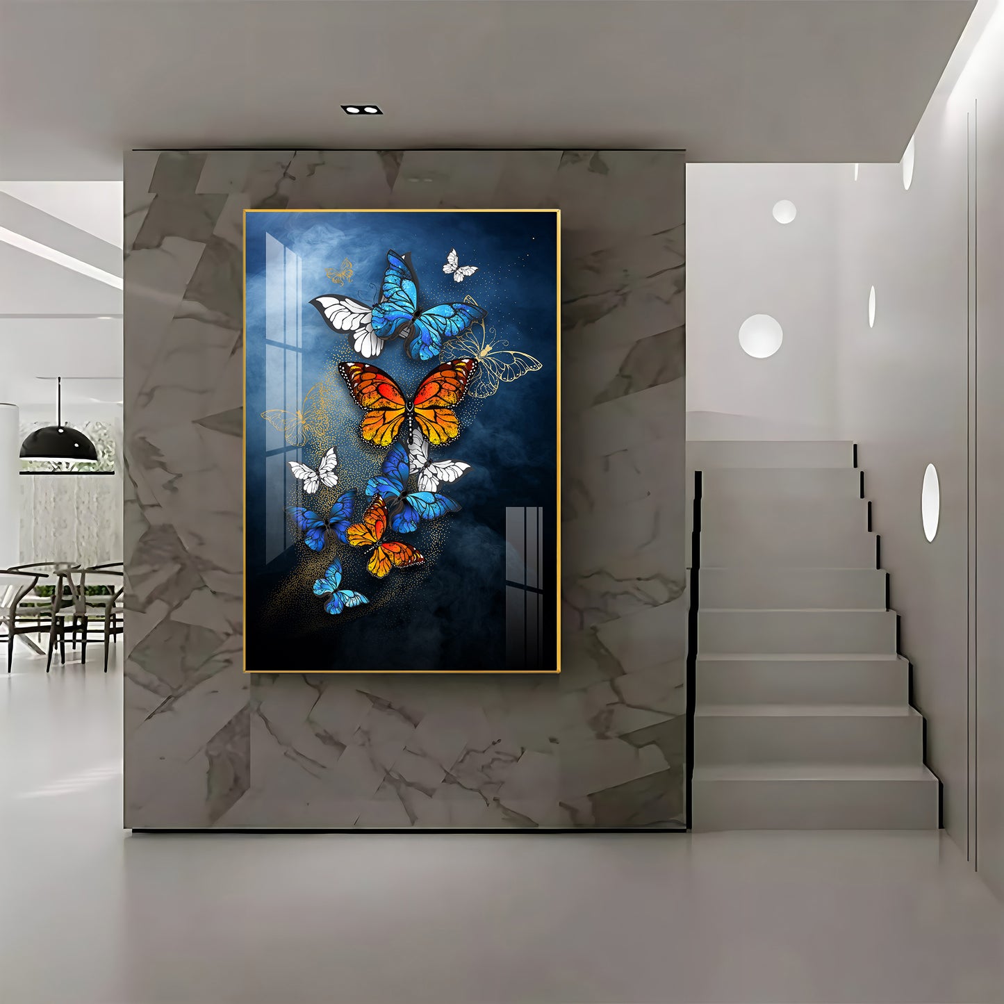 Symphony of Butterflies Glass Finish Vertical Wall Art
