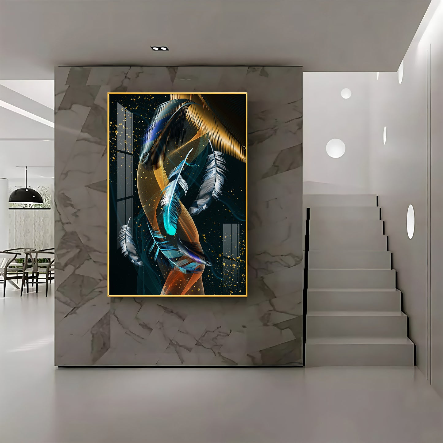 Feathered Whispers Glass Finish Vertical Wall Art