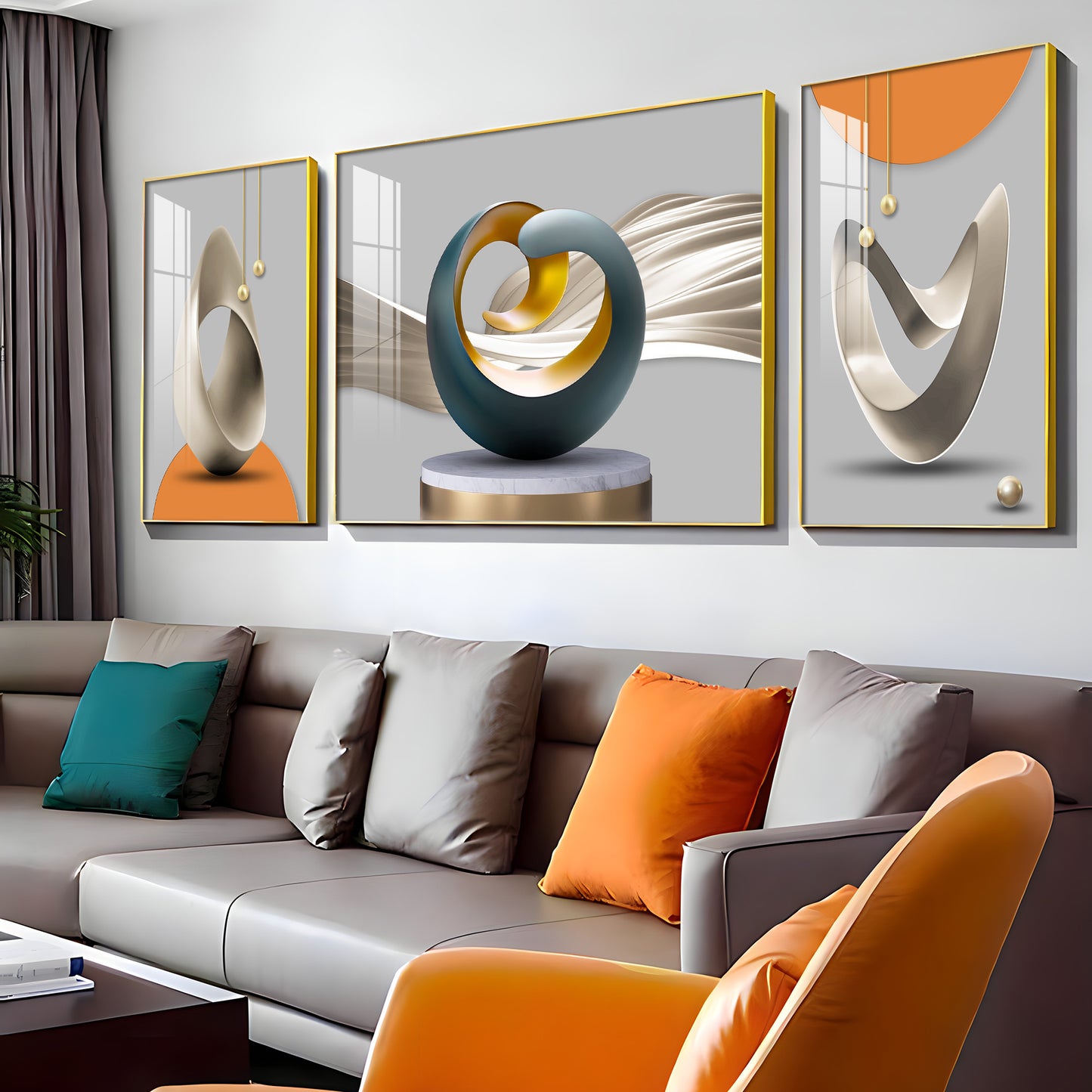 3D Abstract Art Glass Finish Wall Art (Set Of 3)
