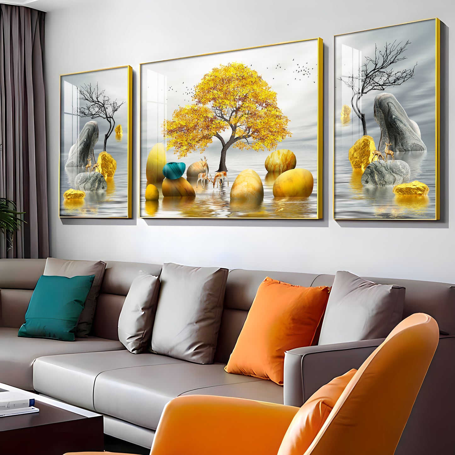 Trio of Tree and Tail Glass Finish Wall Art (Set Of 3)