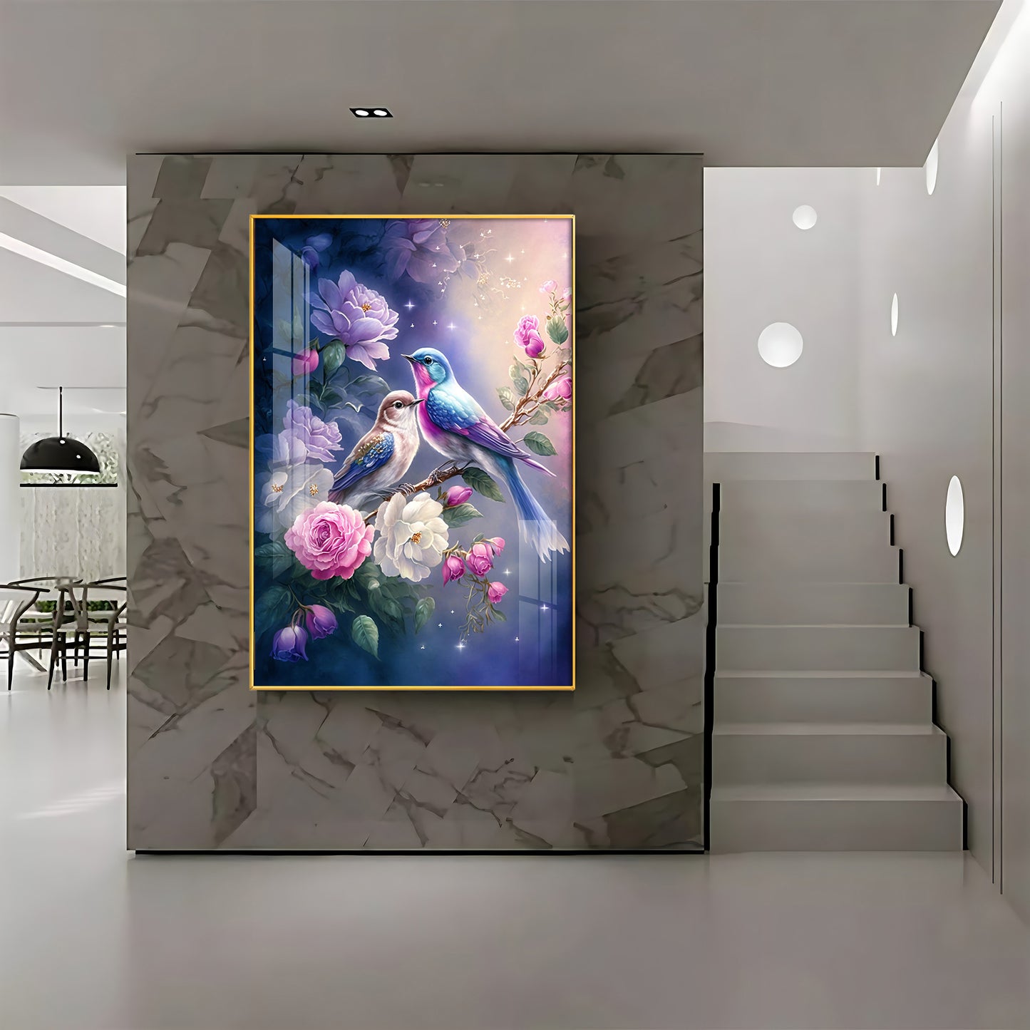 Nature's Duet Glass Finish Vertical Wall Art
