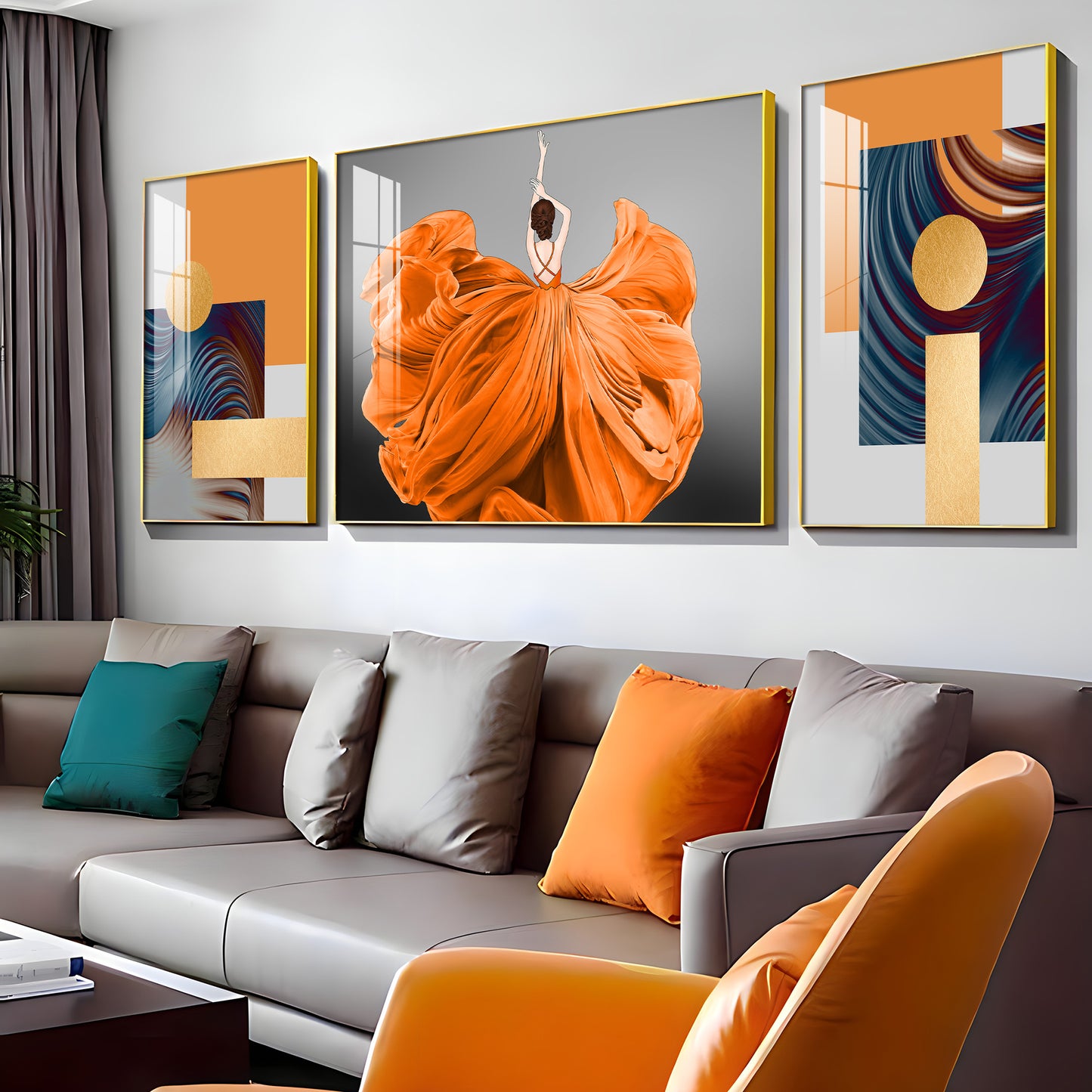 Women In Organce Elegance Glass Finish Wall Art (Set Of 3)