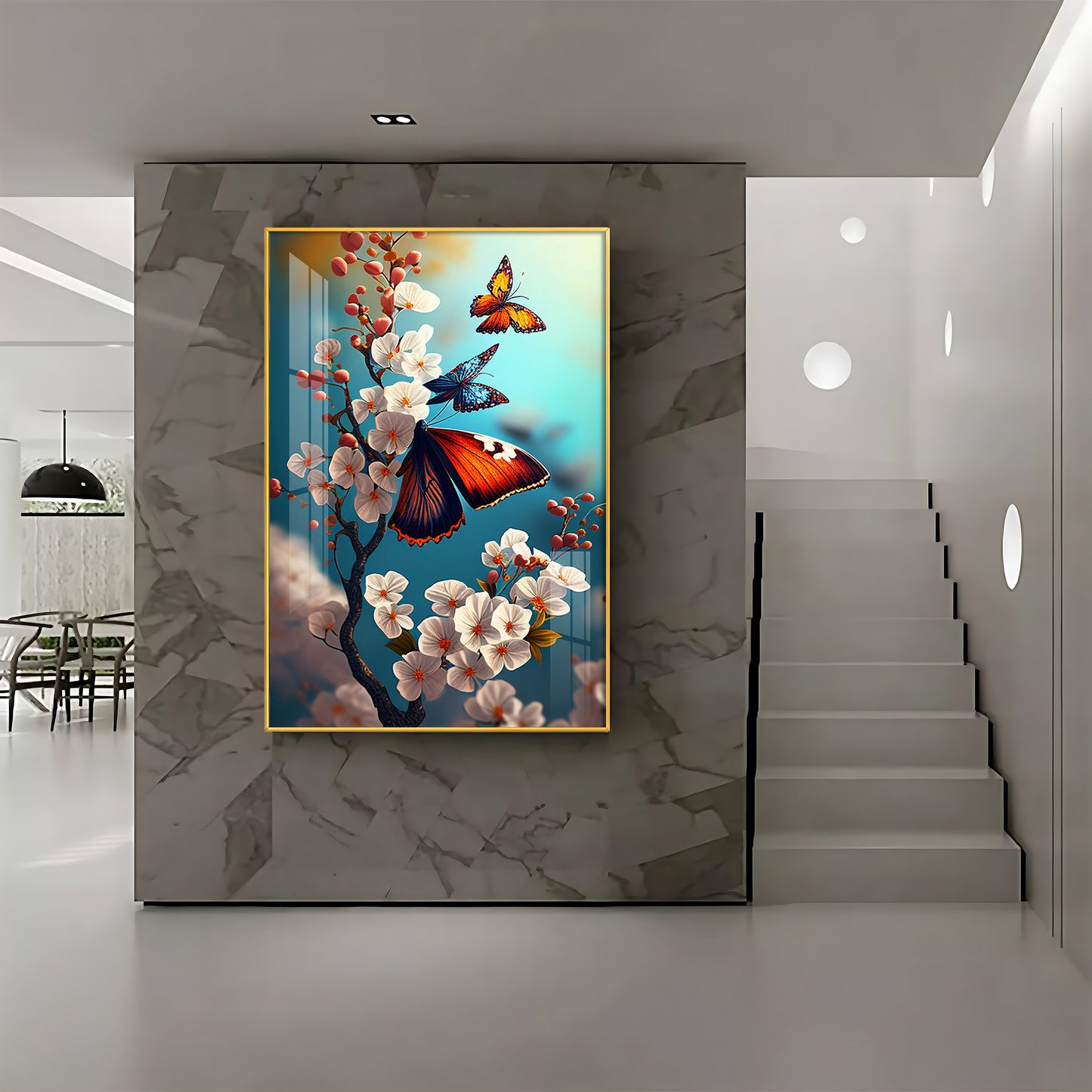 Butterfly Serenade Glass Finish Vertical Wall Art