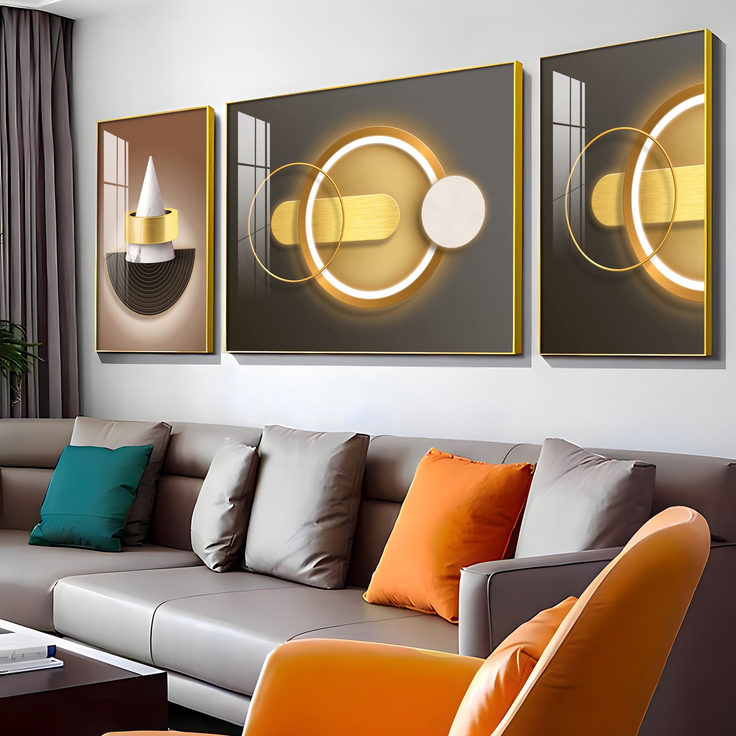Brown & Gold Fusion Glass Finish Wall Art (Set Of 3)