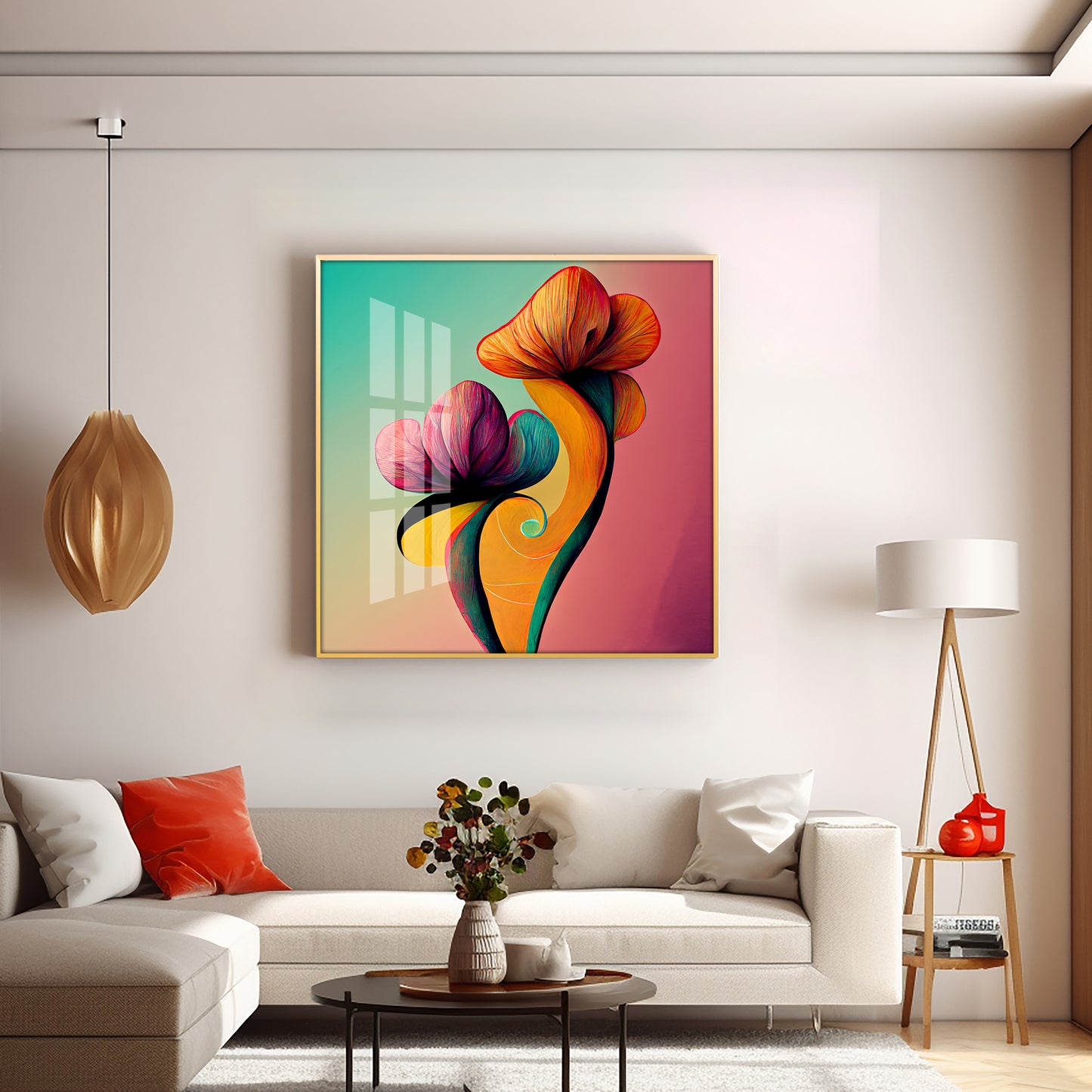 Radiant Petal Artistry Glass Finish Square Wall Art