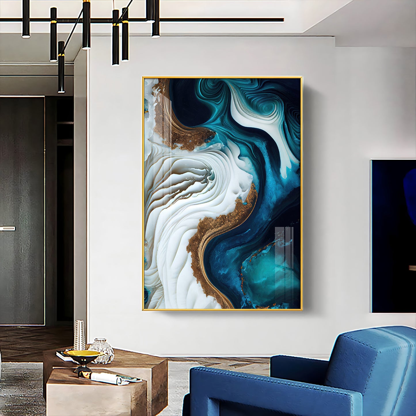 Oceanic Elegance Glass Finish Vertical Wall Art