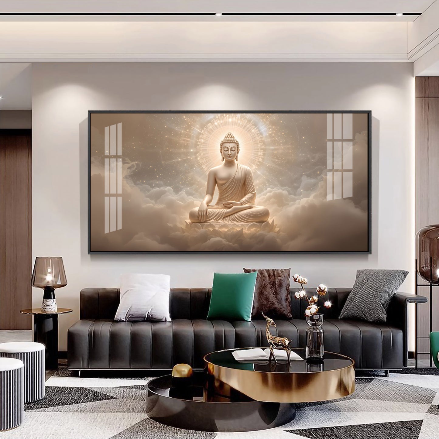 Majestic Buddha Aura Glass Finish Horizontal Wall Art
