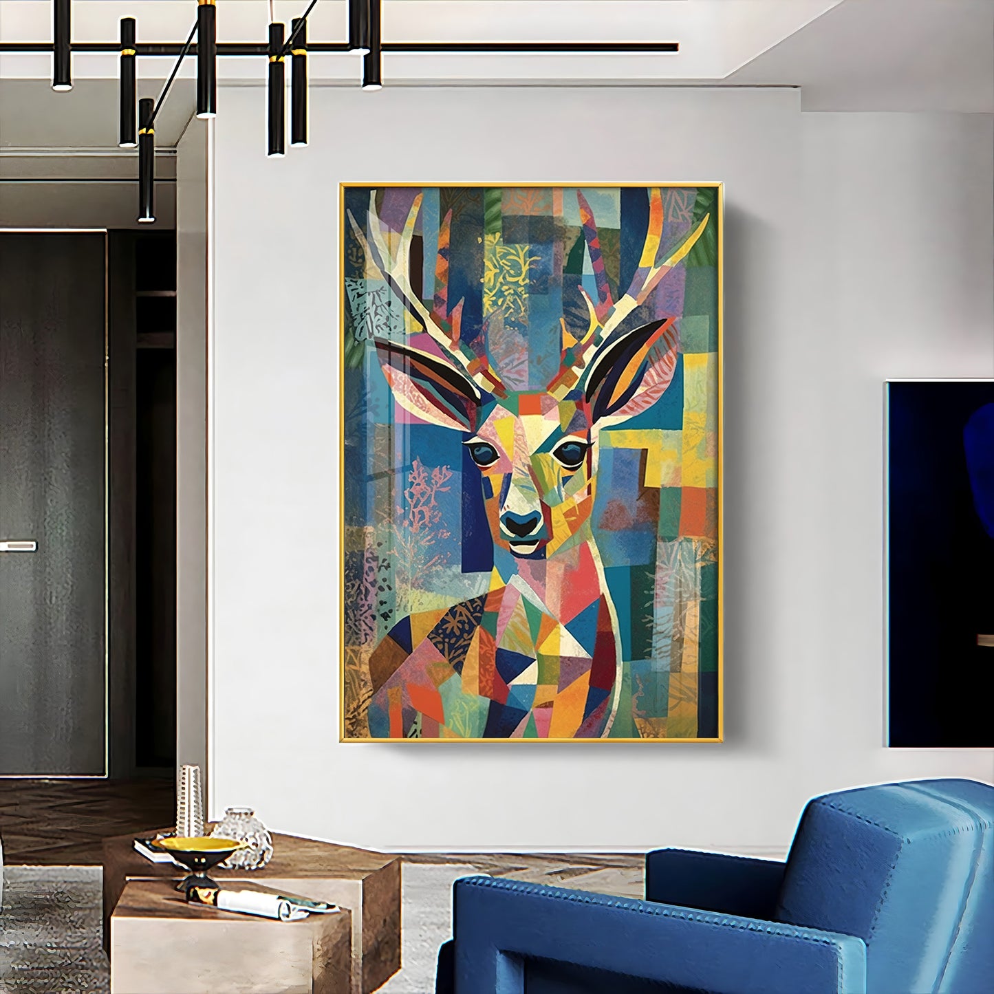 Deer in Mosaic Glass Finish Vertical Wall Art