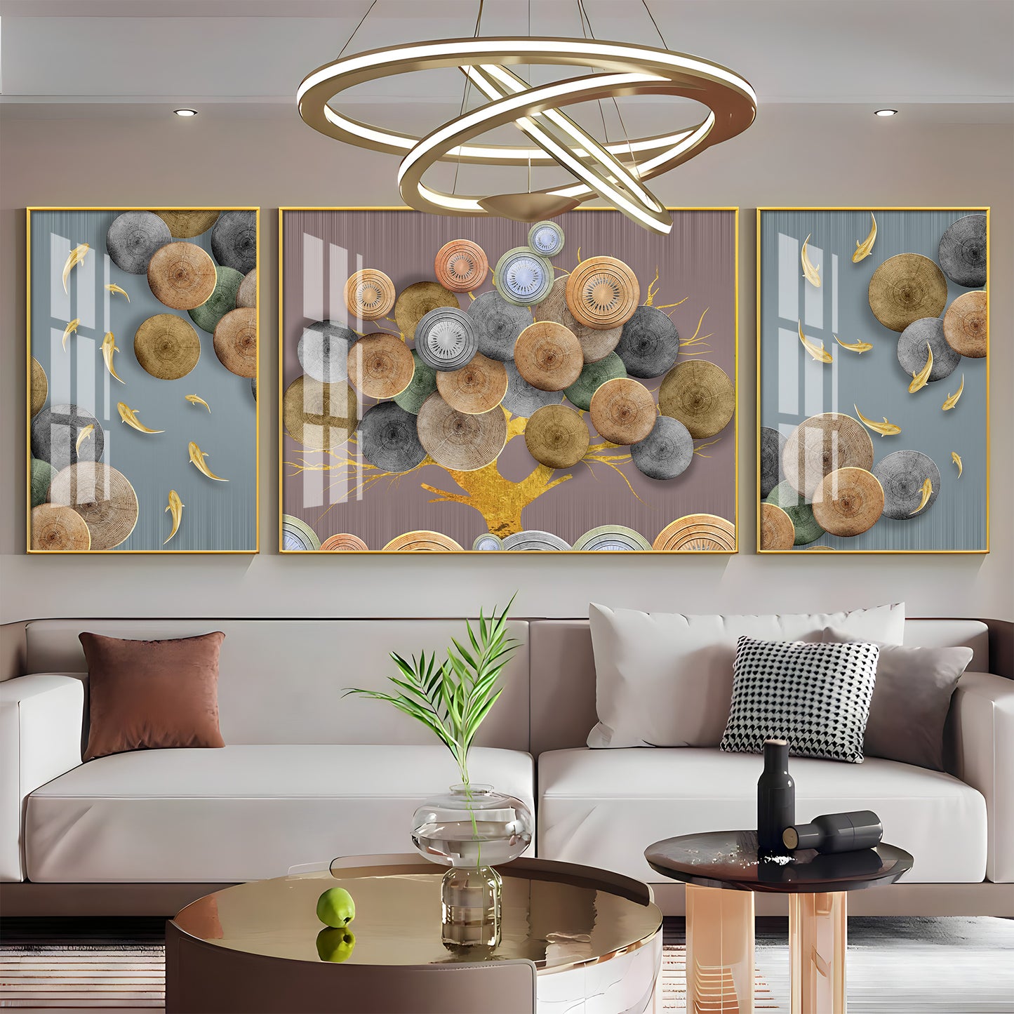Spiral of Flower Glass Finish Wall Art (Set Of 3)