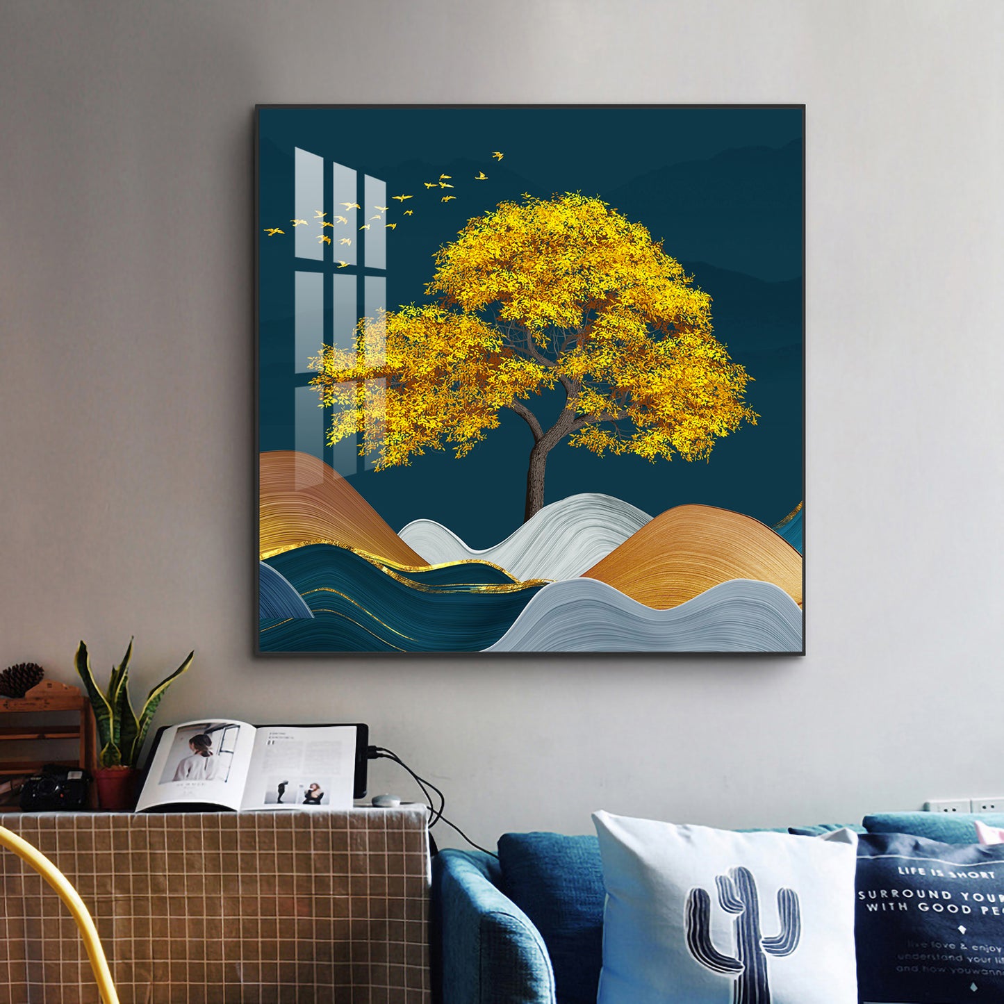 Bright Abode Glass Finish Square Wall Art
