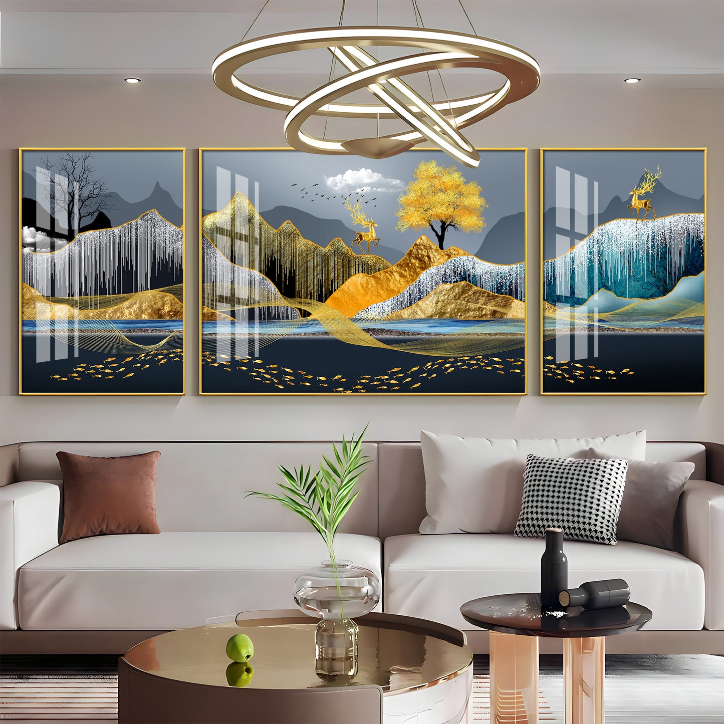 Celestial Mountain Glass Finish Wall Art (Set Of 3)