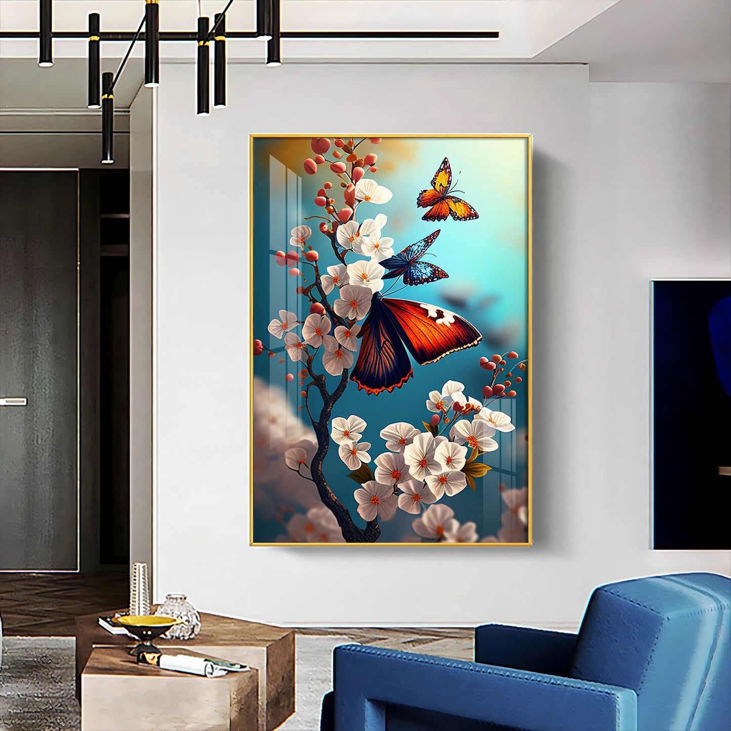 Butterfly Serenade Glass Finish Vertical Wall Art