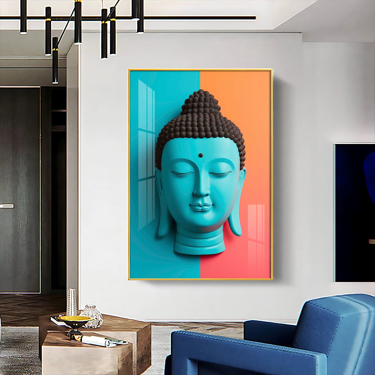 Buddha Calm Essence Glass Finish Vertical Wall Art