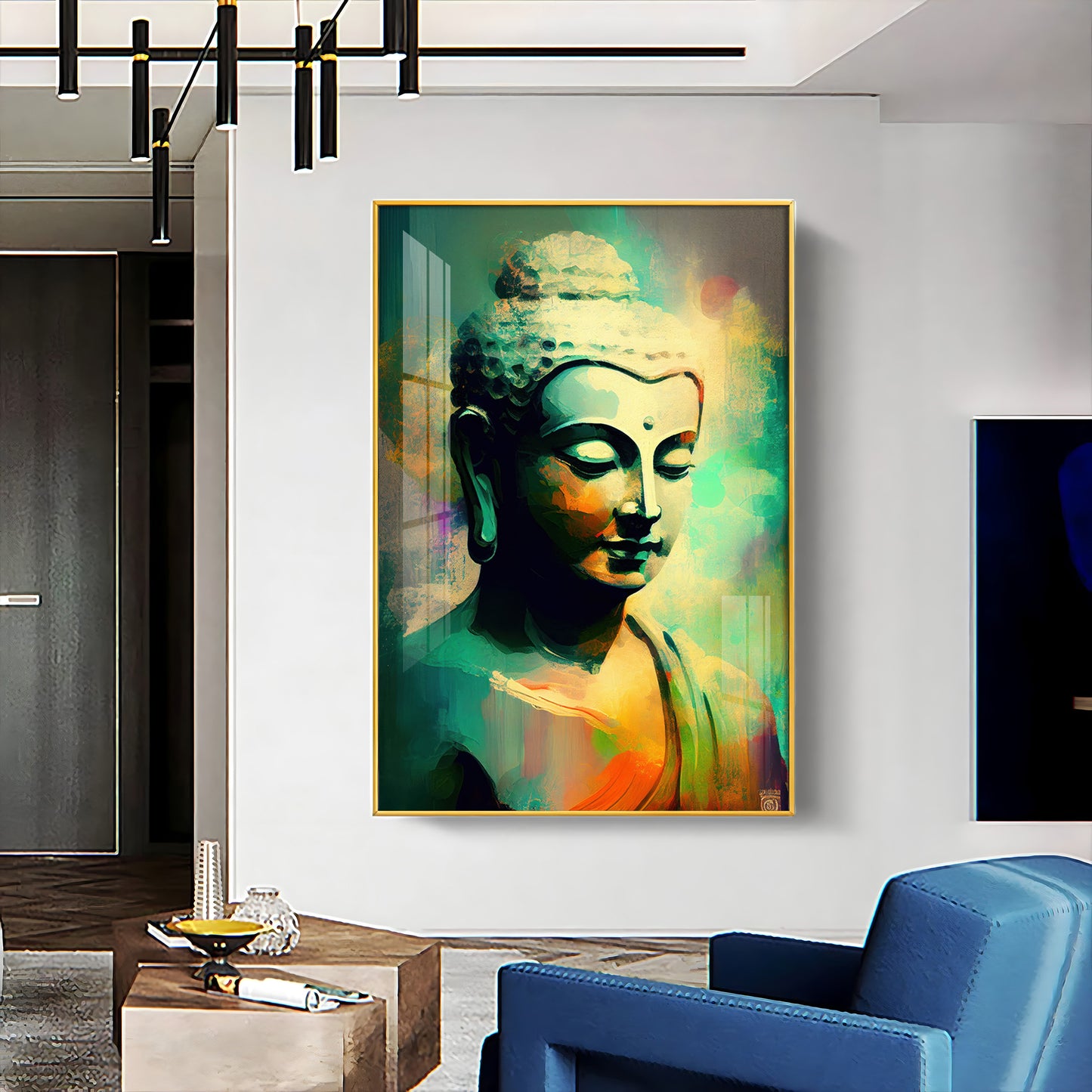 Buddha Harmony in Color Glass Finish Vertical Wall Art