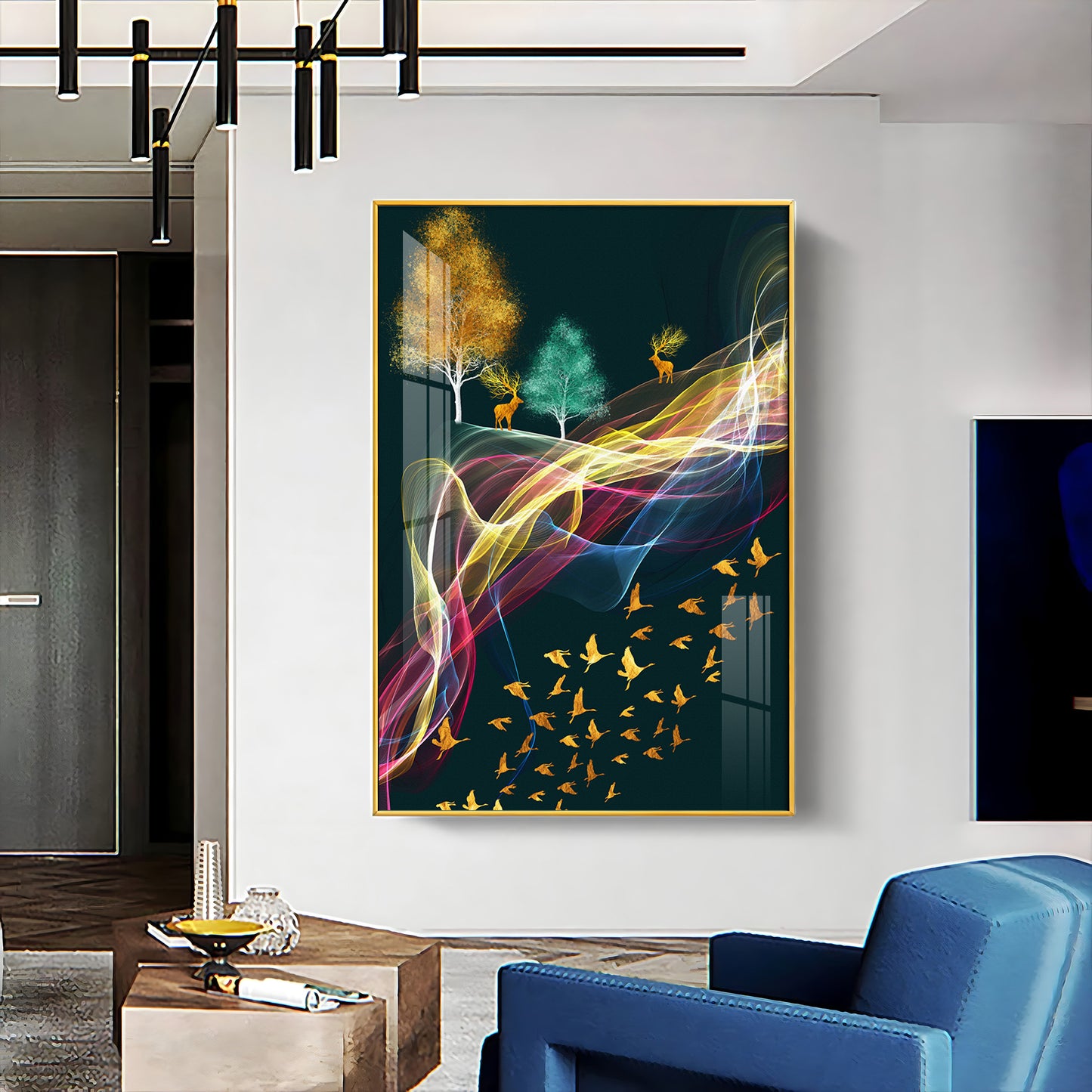 Nature's Symphony Glass Finish Vertical Wall Art