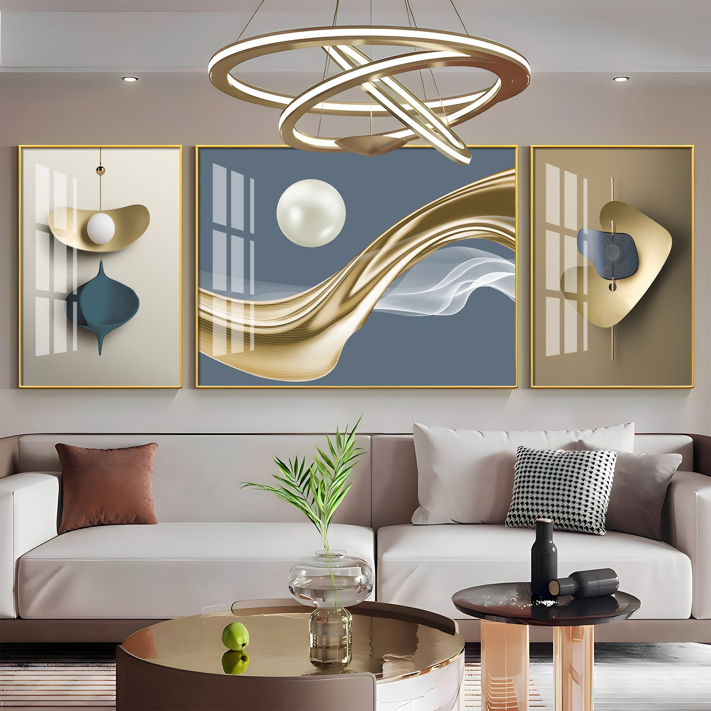 White Pearl Glass Finish Wall Art (Set Of 3)
