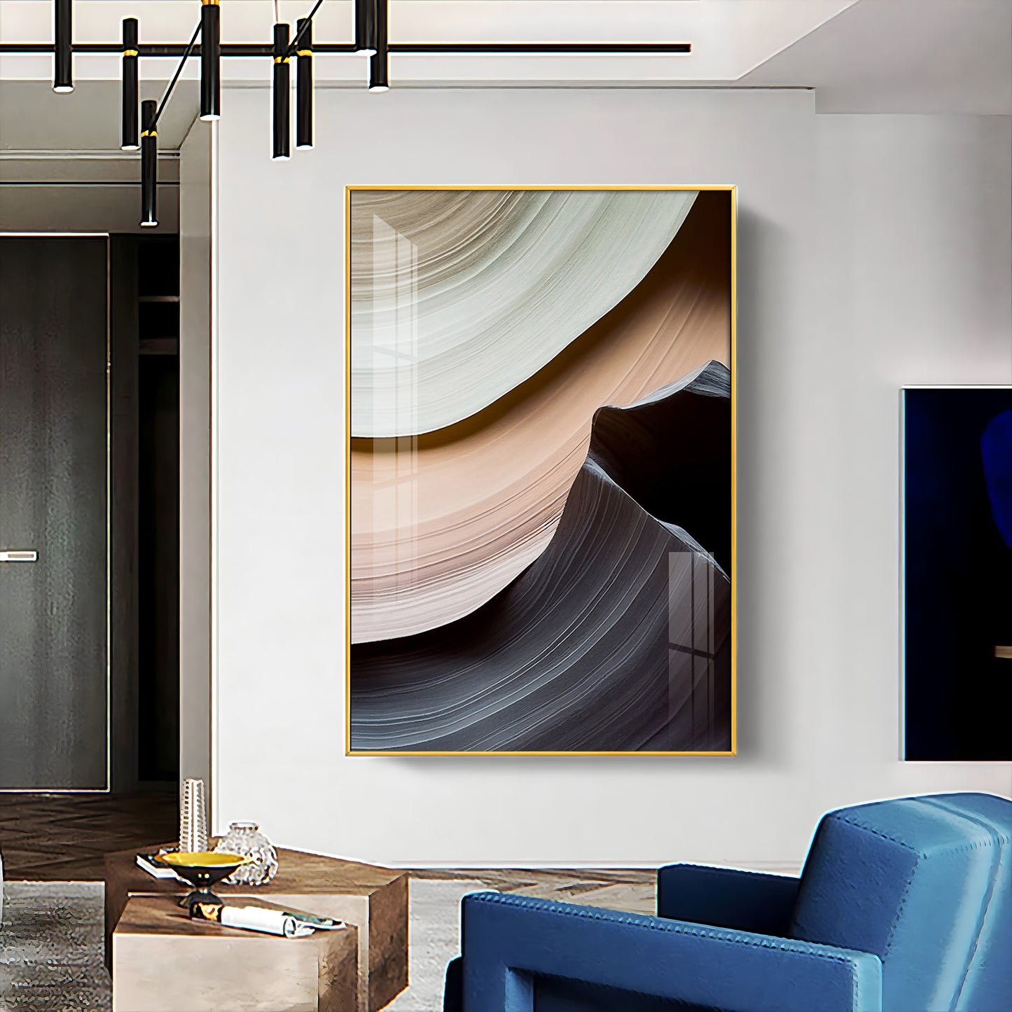 Fluid Horizons Glass Finish Vertical Wall Art