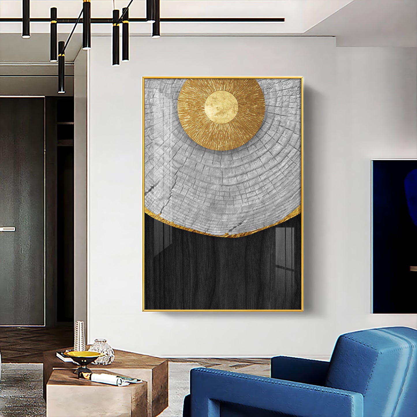 Golden Aura Living Glass Finish Vertical Wall Art