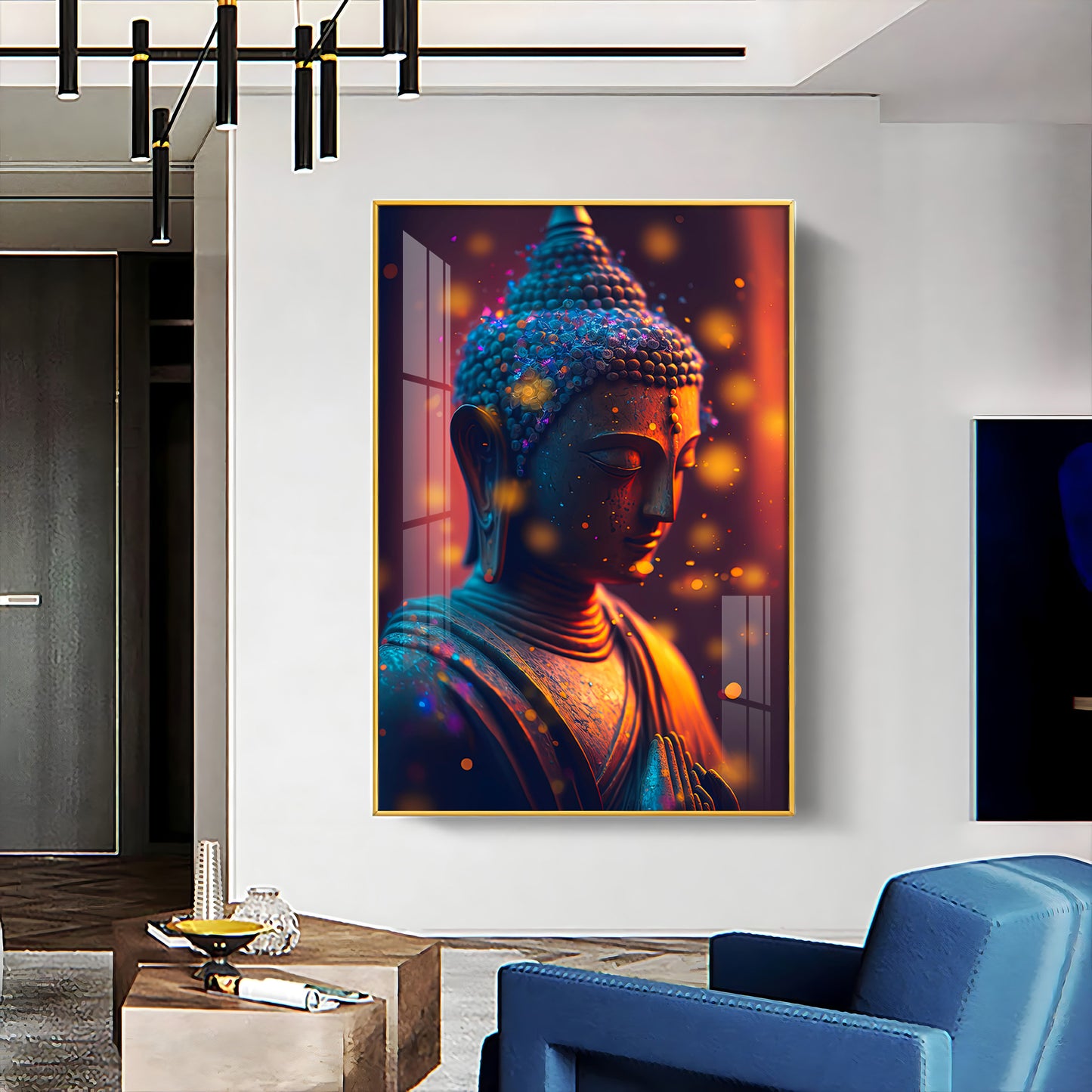 Buddha Radiant Tranquility Glass Finish Vertical Wall Art
