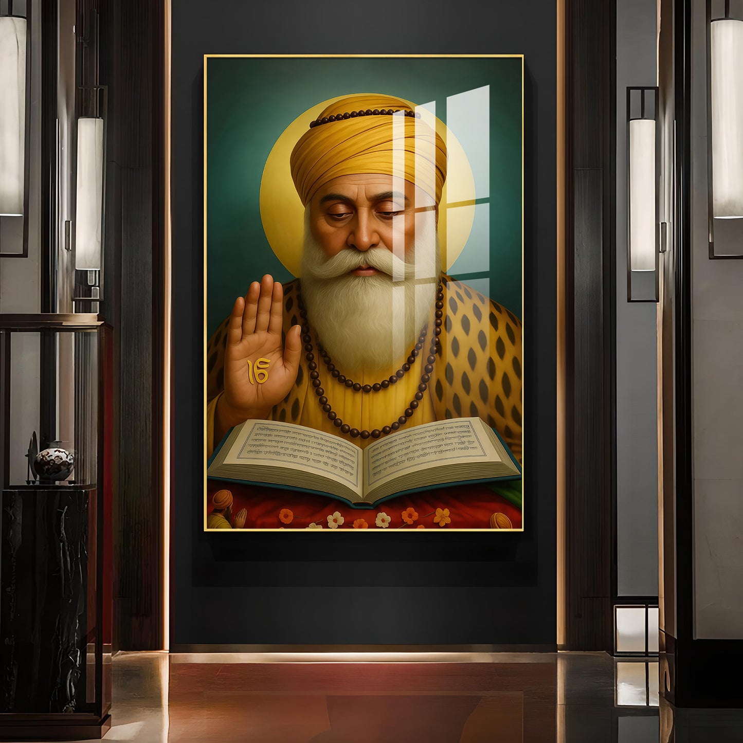 Sikh Guru Nanak Dev Ji Glass Finish Vertical Wall Art