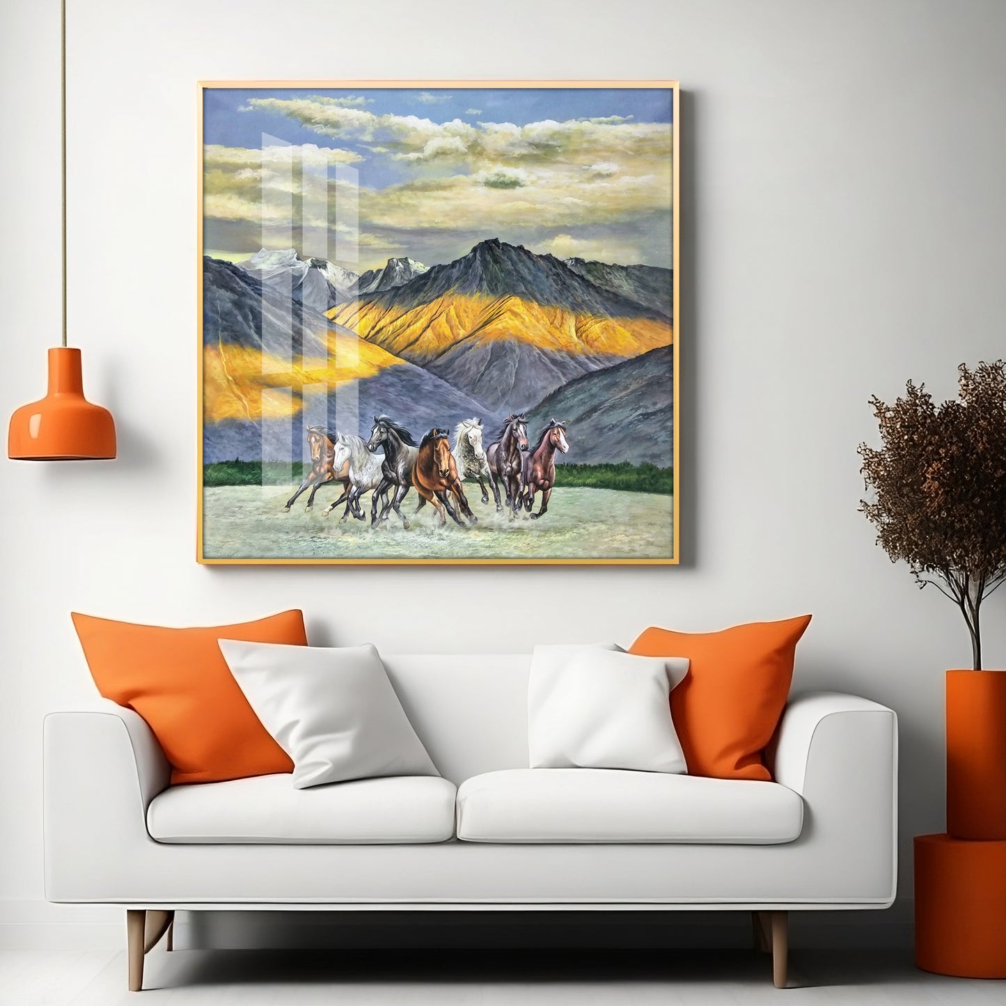 Horses in Motion Glass Finish Square Wall Art