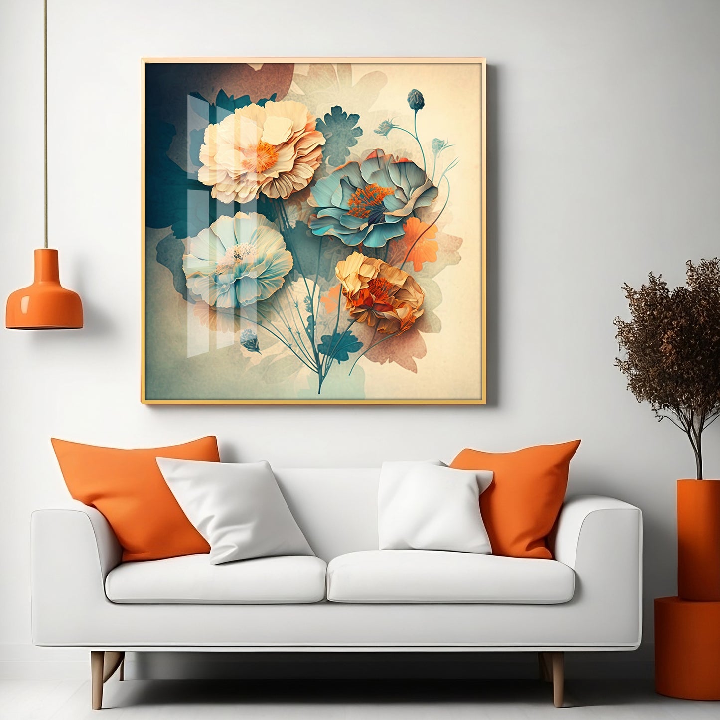 Floral Elegance for Interiors Glass Finish Square Wall Art