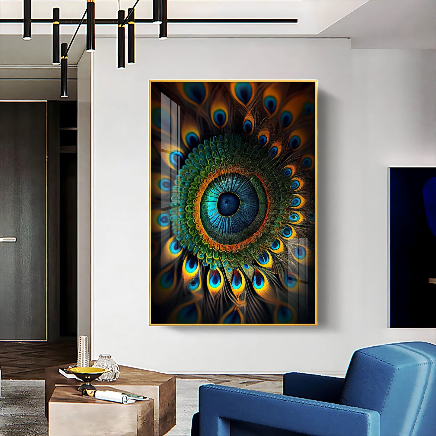 Peacock Prism Glass Finish Vertical Wall Art