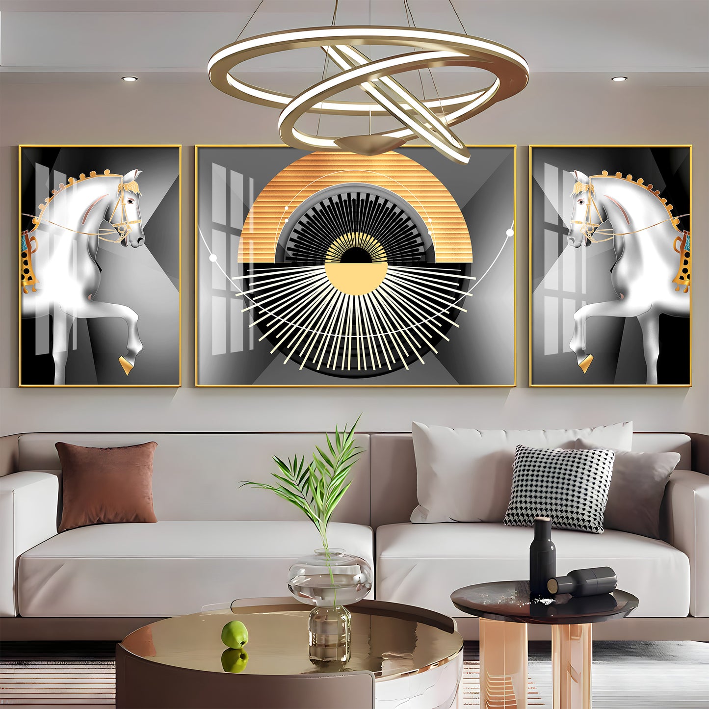 White Horse Harmony Glass Finish Wall Art (Set Of 3)