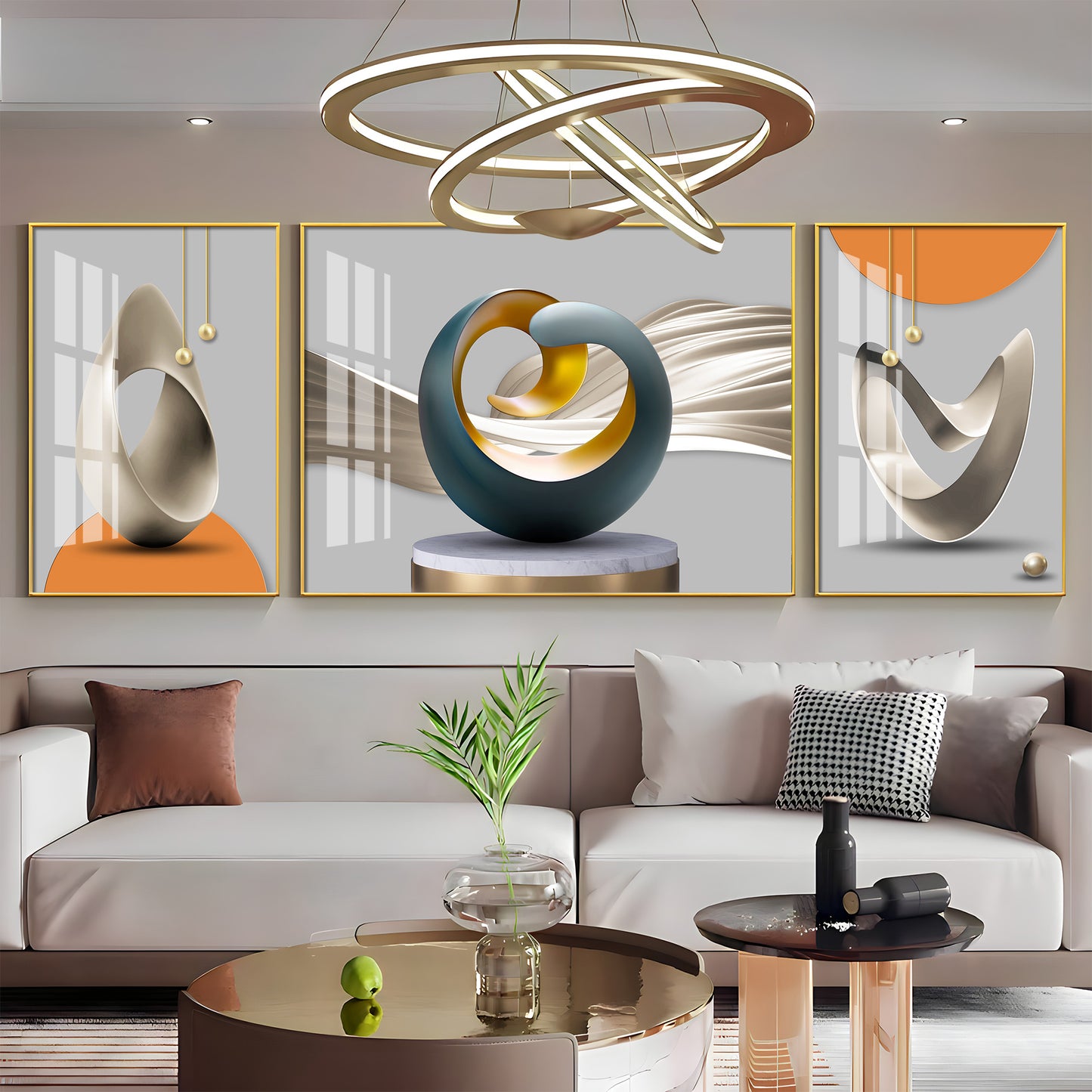 3D Abstract Art Glass Finish Wall Art (Set Of 3)