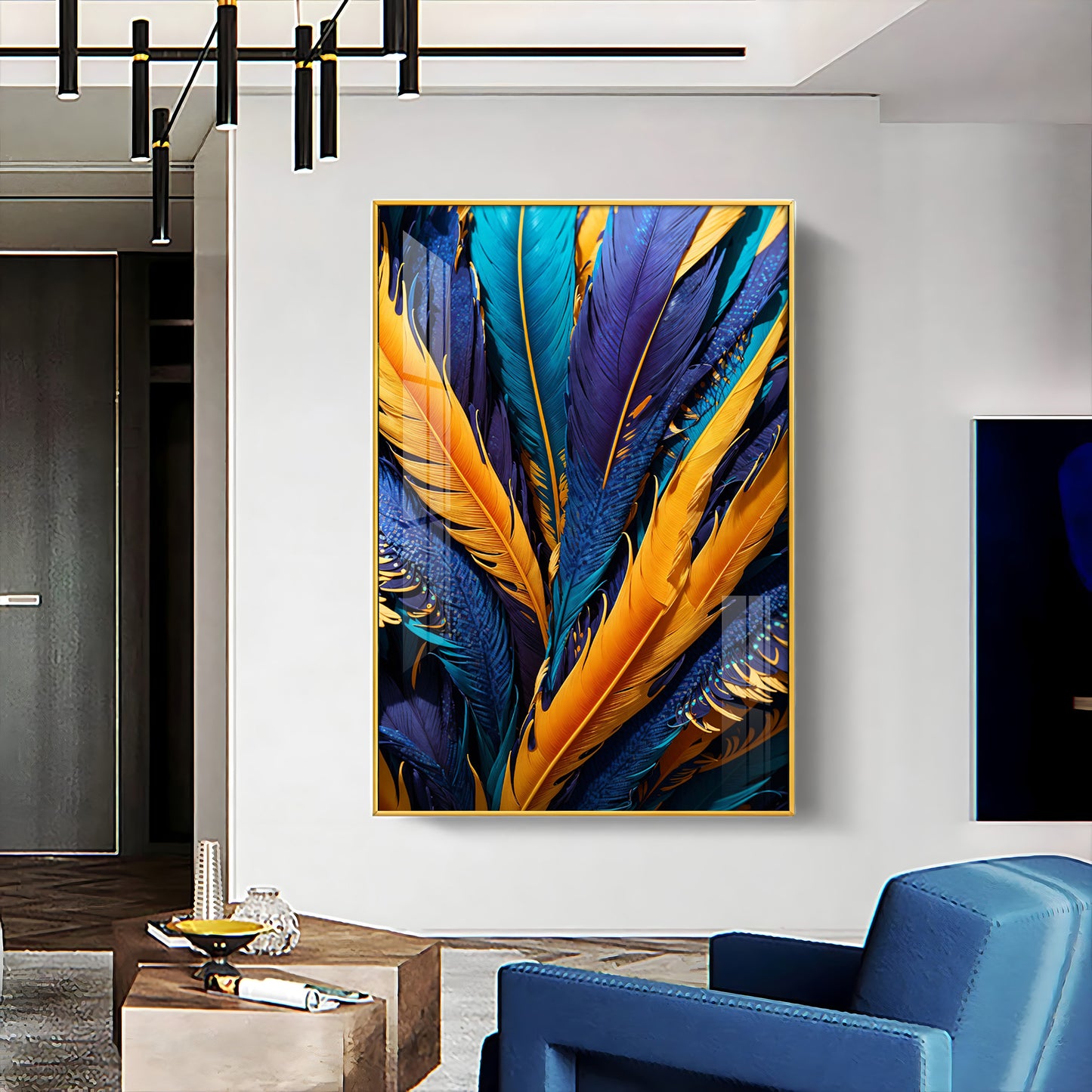 Feathered Radiance Glass Finish Vertical Wall Art