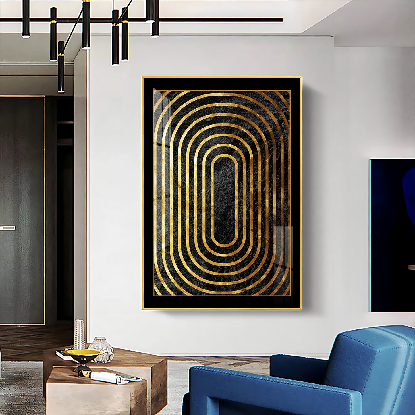 Golden Echoes Glass Finish Vertical Wall Art