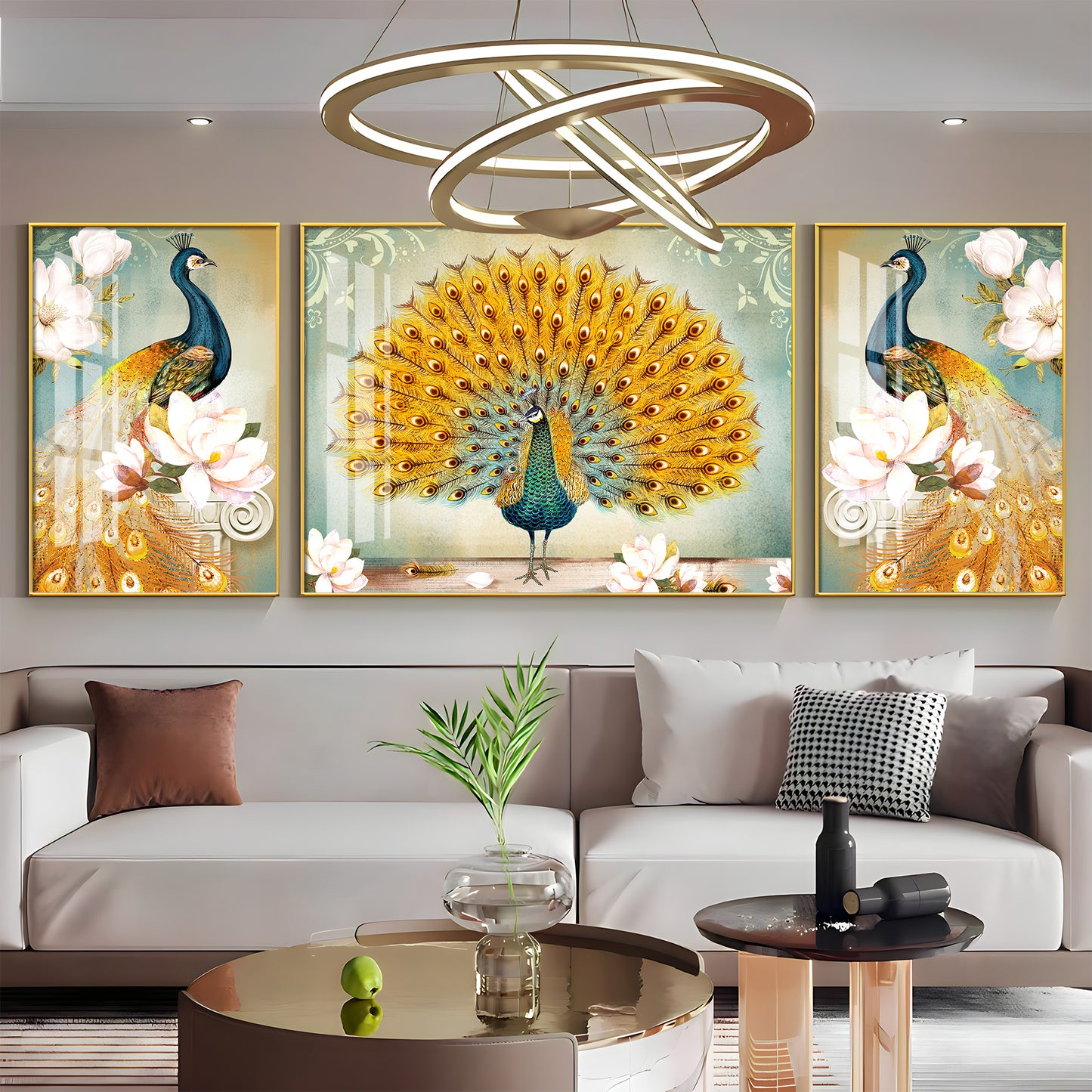 Regal Feathers Glass Finish Wall Art (Set Of 3)