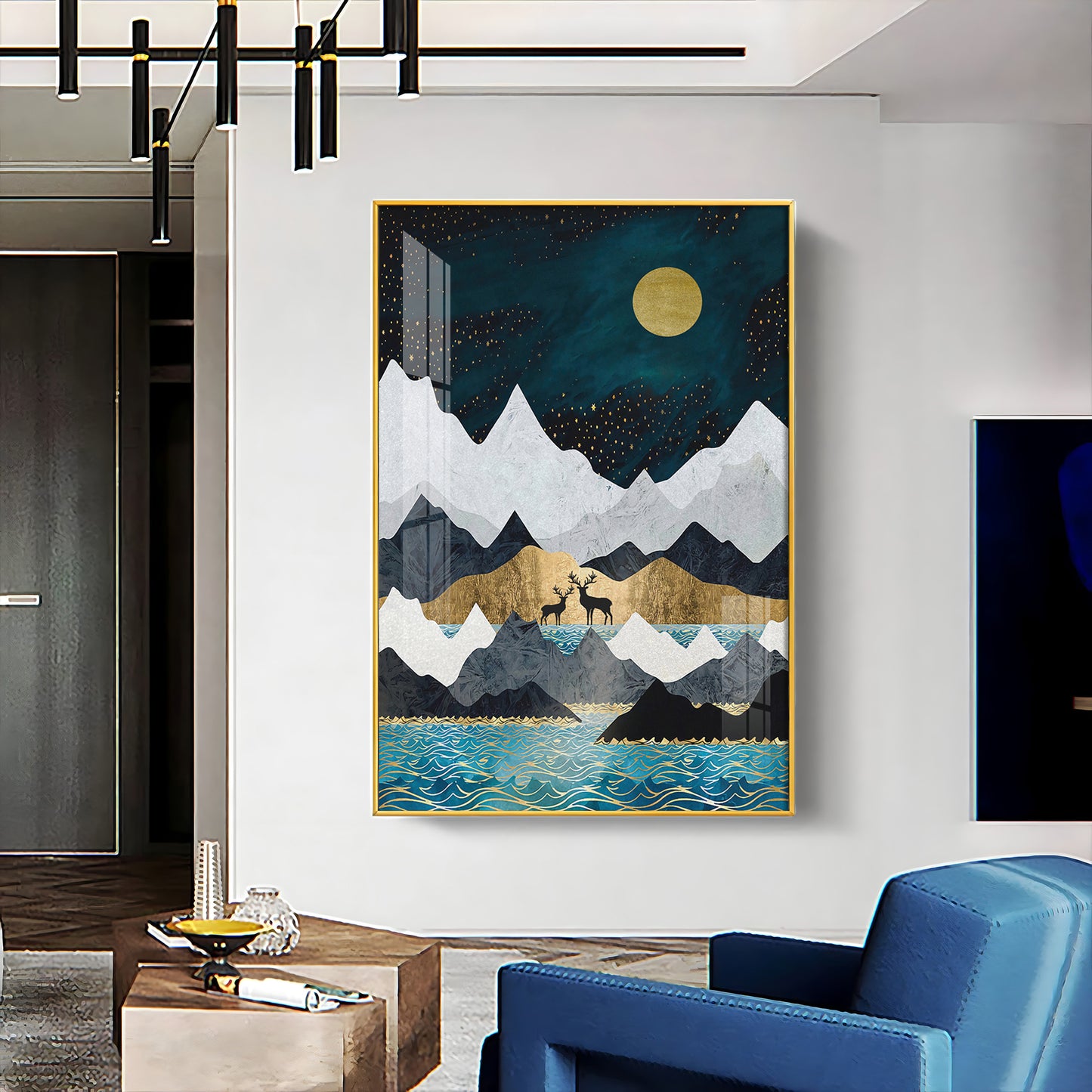 Moonlit Mountain Reverie Glass Finish Vertical Wall Art