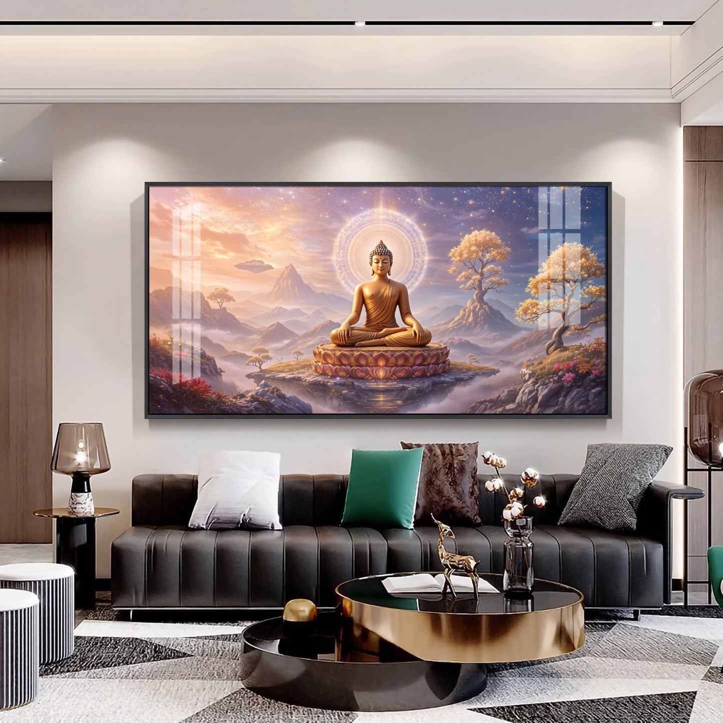Morning Vibrance Buddha Glass Finish Horizontal Wall Art