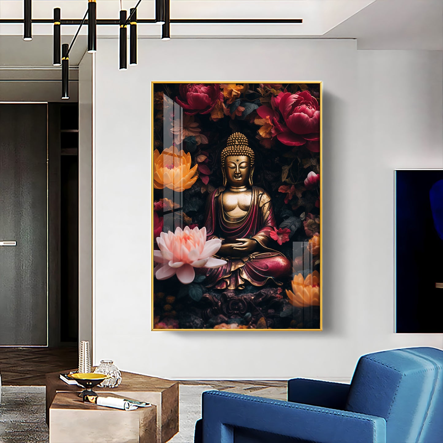 Buddha Eternal Peace Glass Finish Vertical Wall Art