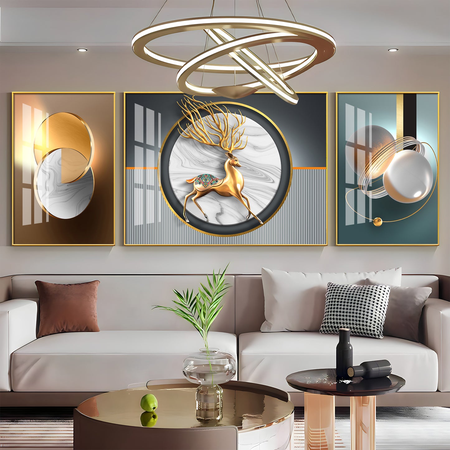 Abstraction of Deer Glass Finish Wall Art (Set Of 3)