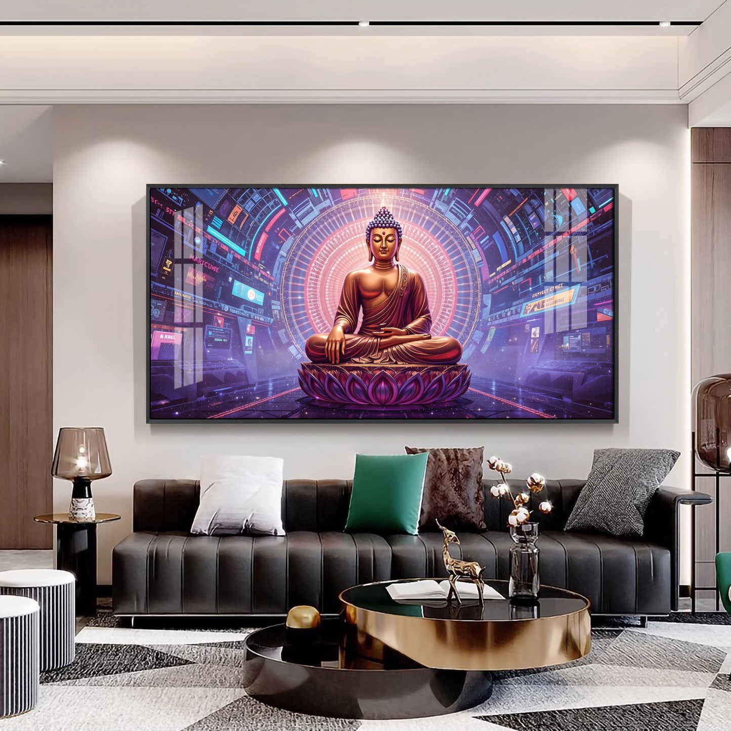 Abstract Harmony Of Buddha Glass Finish Horizontal Wall Art
